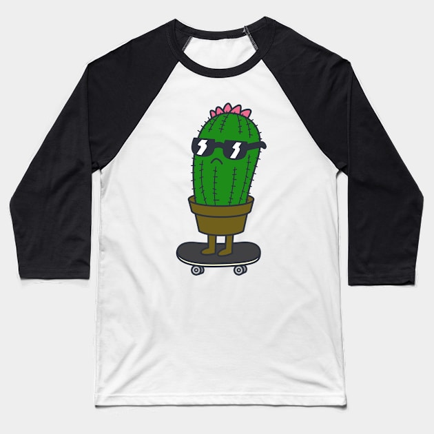 Cactus Skate Baseball T-Shirt by rudypagnel